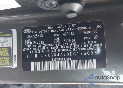 2013 Kia Optima Ex from USA, damaged, VIN 5XXGN4A70DG176036